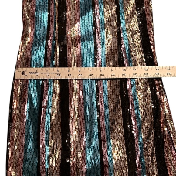 LULUS Multicolor Sequin Bodycon Mini Dress sz S Stripe Sleeveless Stretchy Lined - Picture 5 of 10
